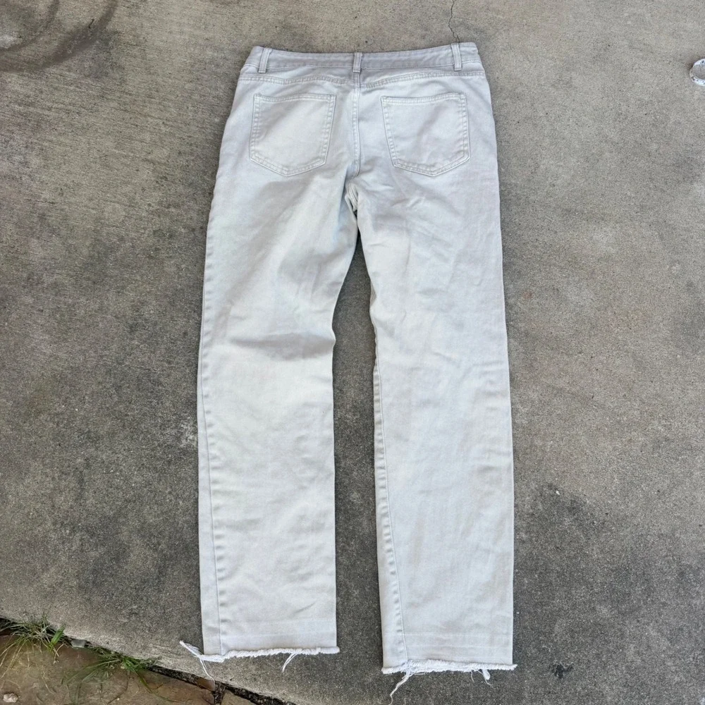 BoohooMAN Mens Straight Leg Jeans Light Sand Stone Button Fly Raw Hem Size 32R